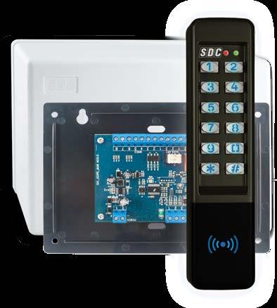 Presentation of a proximity card or keypad entry of a code activates one or both of the output relays which releases an electric door lock.