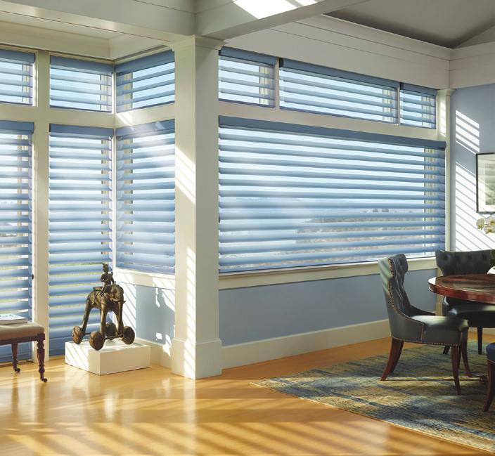 self lowering feature Luxaflex Silhouette Shadings are made from 100% polyester making them durable and easy to clean.