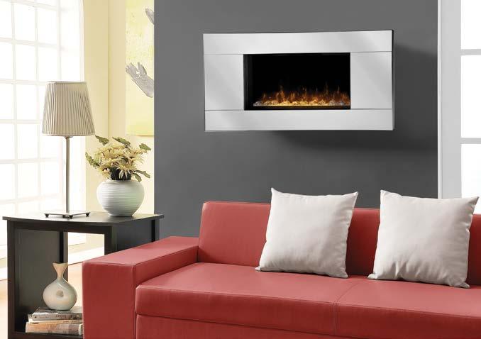 NEW! Reflections DWF24A-1329 Mirror surround with acrylic ice and glass ember bed 40" W x 19" H x 6 1 /2" D Cord Storage capability Glass-Free Design Features Flame A blend of technology, artistry