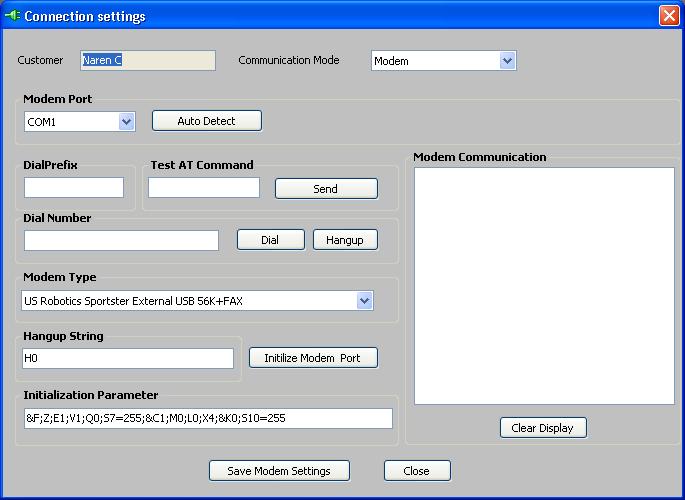 Upload/Download Configuration Data Modem Settings To view the modem settings 1. Using the Find option, select the customer for whom the connection settings needs to be viewed. 2.
