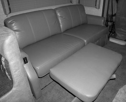SECTION 9 FURNITURE AND SOFTGOODS To Convert to Bed 1. Extend footrest section and push together with lounge seat cushion, 2. then press recline button until entire lounge lies flat. 3.