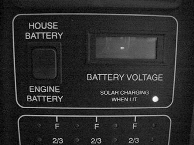 Water Pump Switch -Typical View Battery Voltage Meter Press the House Battery switch position to check the level of charge (voltage) in the 12-volt house batteries.