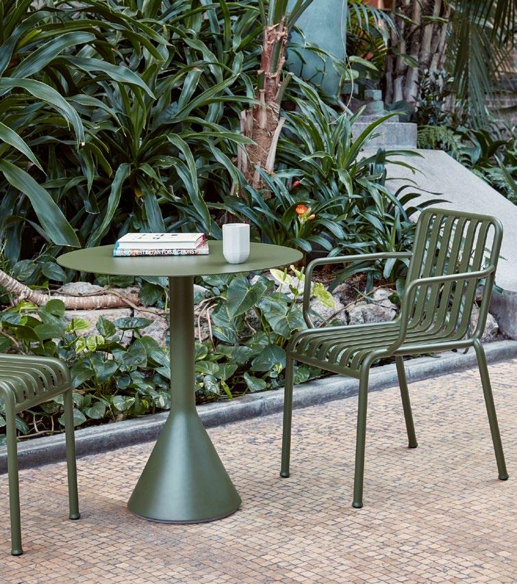 PALISSADE Armchair Olive, PALISSADE Cone Table Olive; Opposite