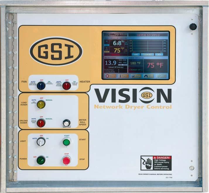 5. Operating Controls Vision Control Panel Layout Touch screen Heater switch Fan switch Load auger switch Unload auger switch Operator light switch Control power switch Stop switch Start switch Meter