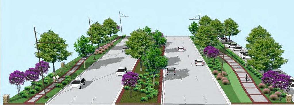 variable size and type (see Figures I-23 and I-24). Outer margins on each side of the roadway would be reduced in width but still retain sufficient space for variable landscaping.