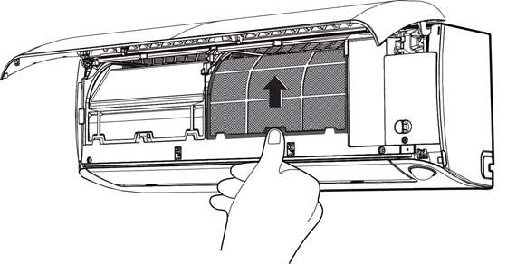 Illustration Front Panel Tab CJ_OP_INV_001 2) Push up the bottom of the air filter while pressing the