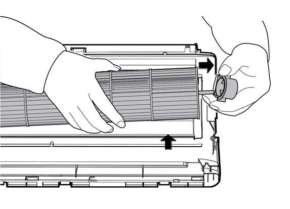 Procedure 1) Remove the two screws and remove the fixing board of the fan motor (see CJ_OP_ INV_018).