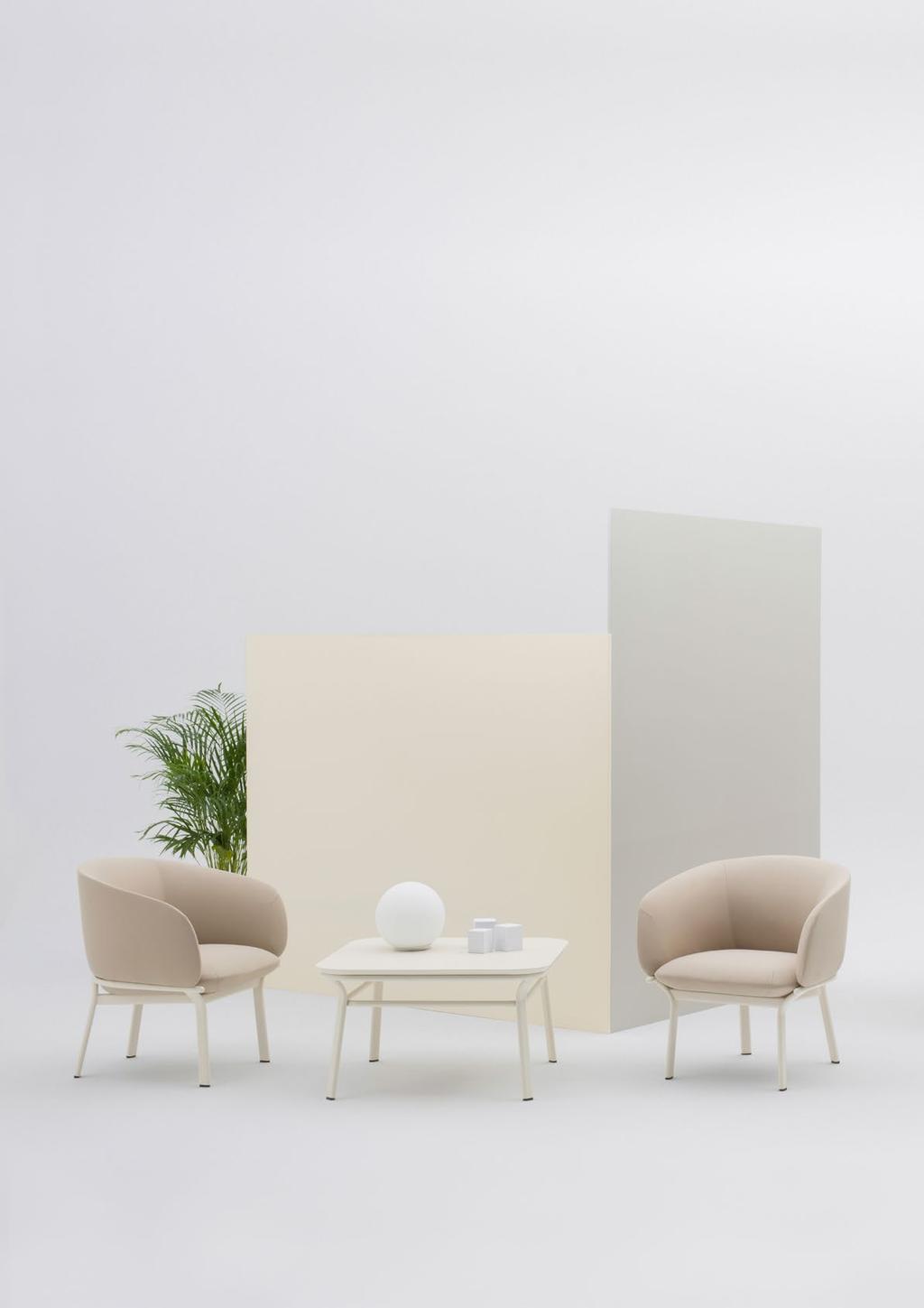 Designed to answer the demands of common areas, the furniture family includes sofa, armchair and two tables. Featuring sleek design and thoughtful proportions, it graces every room.