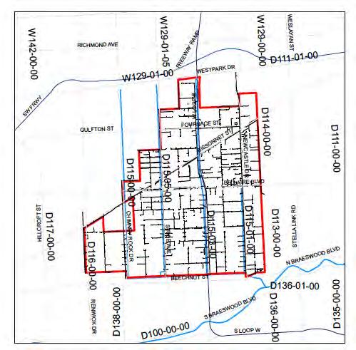 The City s major North/South storm sewer systems that exist today include: 2 10 x12 Box Culverts on Renwick owned by the City of Houston A 42 Storm Sewer on Alder outfall to Maple currently being