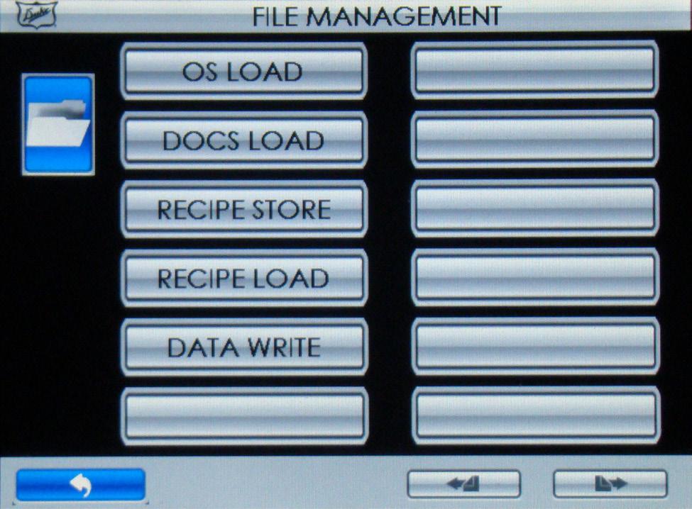 CONFIG (CONFIGURATION S) 1. Touch the button and then enter pin code 2 3 4 5 and Touch the button when prompted. 2. Touch the button for the setting you want to edit. FILES (FILE MANAGEMENT) 1.
