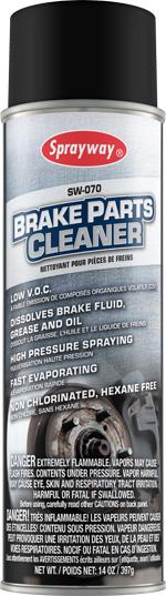 PART NO. SW070 SW073 Brake Parts Cleaner SW073 safely removes brake fluid, brake pad material, dirt and other residues from brake linings and drums to improve brake performance.