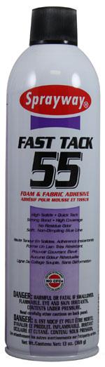 Adhesives SW055 Fast Tack Foam & Fabric Adhesive SW055 offers quick adhesion to most foam, metal, or wood and to itself.