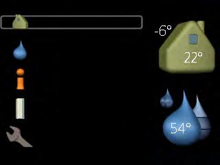 Menu system INDOOR CLIMATE HOT WATER Outdoor temperature Indoor temperature - (if room sensors are installed) Symbols in the display The following symbols