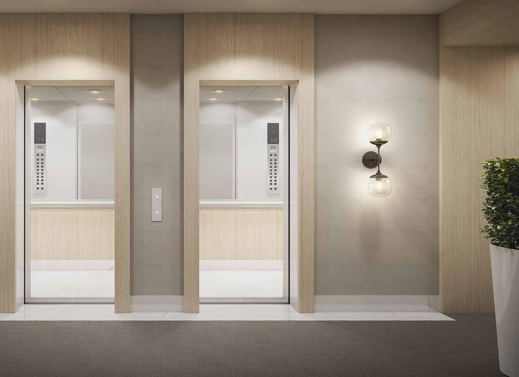 The common areas are defined by custom elevator surrounds, designer wall coverings, and elegant lighting.