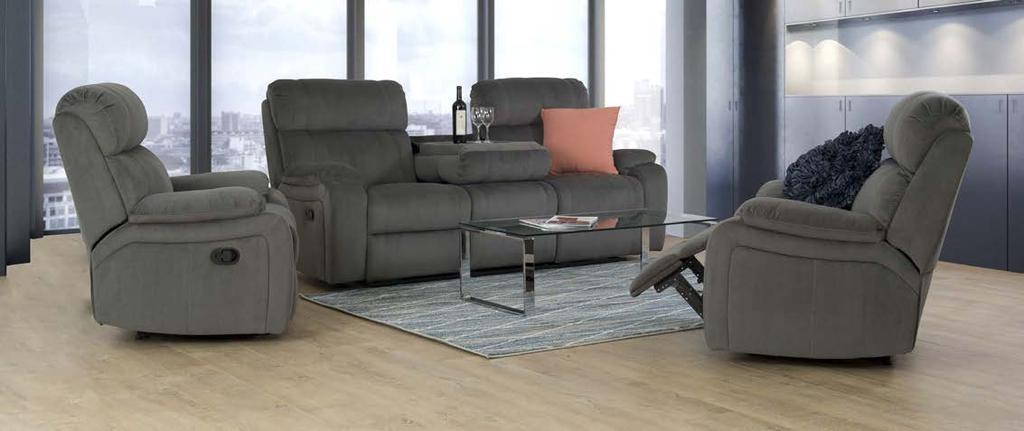 Consists of 2 seater sofa with 2 inbuilt recliners and 2 recliner chairs $1599 4 RECLINER ACTIONS ELSA 3 PIECE LOUNGE