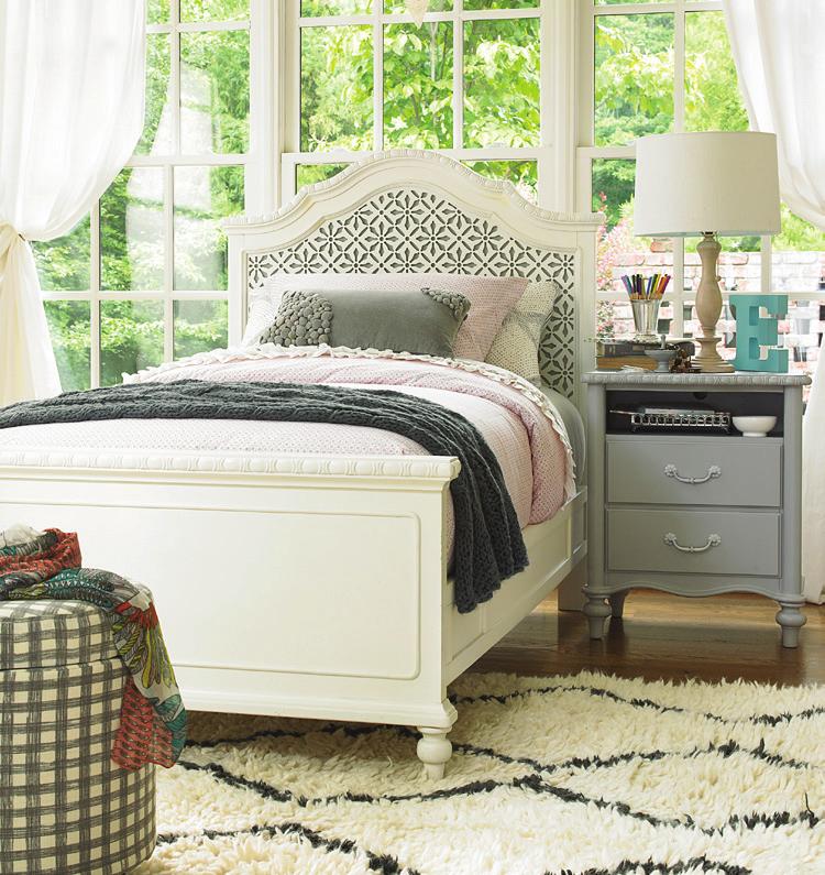 THE TRELLIS BED (French Grey insert shown) 330A035 Twin / 45w x 81d x 52h (footboard height is 23") NIGHTSTAND (French