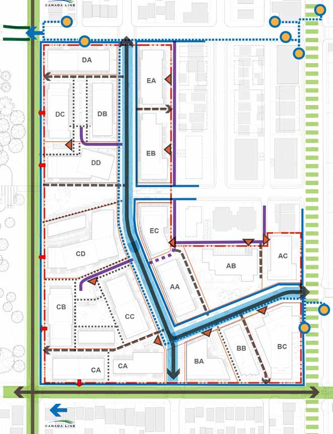 3.4 Movement Networks Figure 3-20: Pedestrians, Cycling, and Access to Transit Little Mountain is designed to support Green Mobility by prioritizing walking and cycling through an interconnected