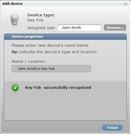 Manage the We.R System Figure 14: Key Fob Wizard Dialog - 2 Figure 15: Monitor Wizard Dialog - 2 In the second Key Fob Wizard dialog, you enter a descriptive name for the device (Figure 14).