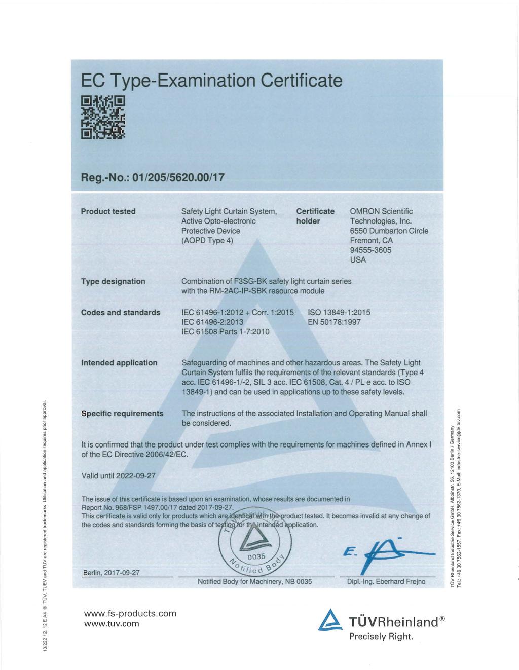 EC Type-Examination Certificate 1!1 ~~ 1fi 1!1 ~ iii~ Reg.-No.: 01/205/5620.