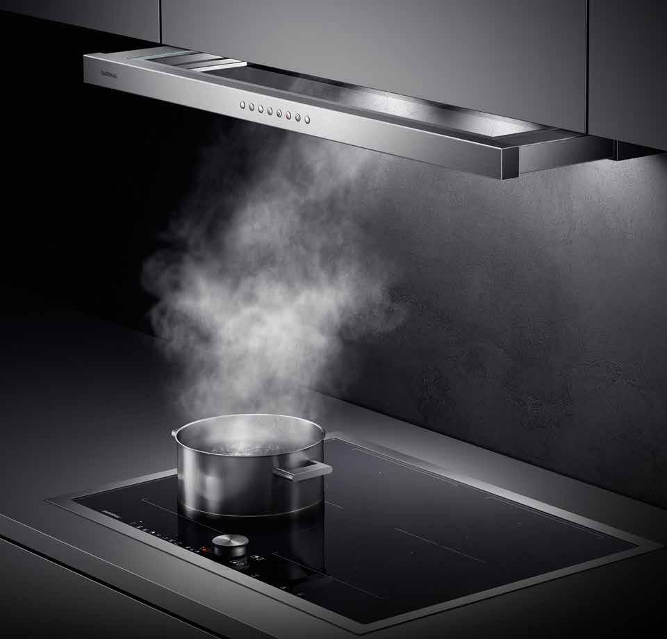 Ventilation The flat kitchen hood completes the 200 series as the non-compromising, space-saving solution. It sits effortlessly within the confines of a 60 cm to 90 cm width.