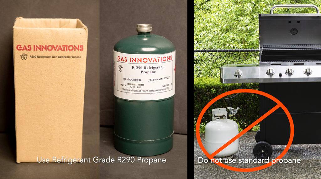 ONLY REFRIGERANT GRADE R290 SHOULD BE USED WHEN SERVICING HC EQUIPMENT.