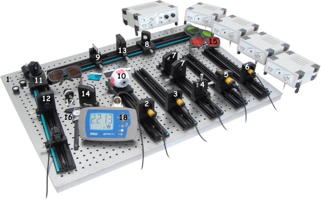 Setup and Components Components of full version: The numbers in the following components lists refer to this picture 1 Base plate with 7 flat rails for components 2 Pulsed laser light source 1535 nm