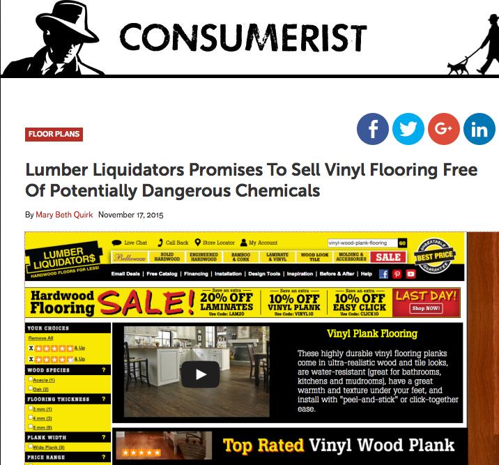 Joint announcement with Lumber Liquidators: first retailer to eliminate contaminated vinyl scrap plastic Eliminate all phthalates as of September 1, 2015.