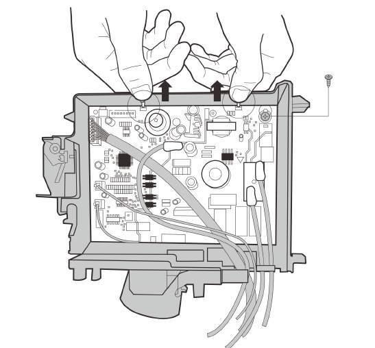 Procedure Illustration 9) Remove 1 screw and open the 2 clips along the direction indicated in right image (see