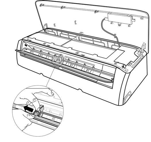 Procedure Illustration 3) Open the horizontal louver and push the hook towards left to open it (see