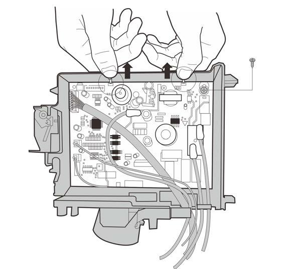 Procedure Illustration 9) Remove 1 screw and open the 2 clips along the direction indicated in right image (see