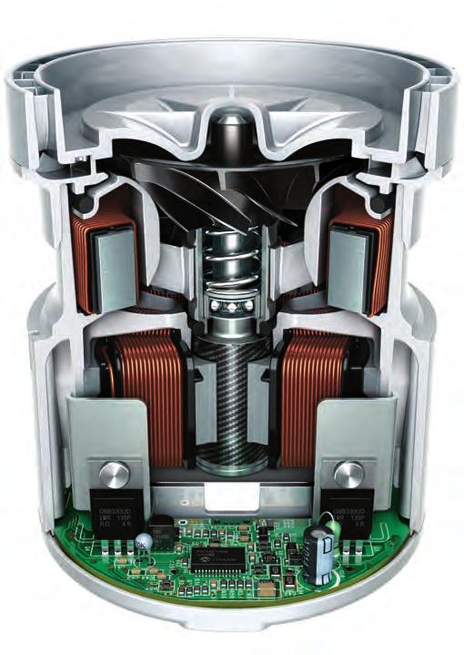 Actual size The Dyson digital motor V4 The impeller spins 92,000 times a minute generating enough power to draw in 9.25 gallons of air per second.