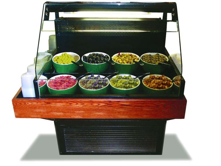 Advantage Refrigerated Olive Display Self-Contained AROLIV-SC 9 15 21 Self-contained refrigeration Copper tubing and aluminum fin coil construction Solid steel base construction Stainless steel deck