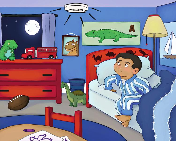Give children the pictures of the snoring bear, frog, and smoke alarm to hold. When each sound is made during the song, ask children to hold the appropriate picture up high.