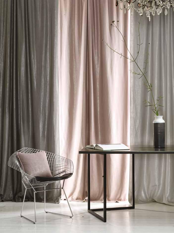 Lumina Collection Metallic foil is printed as a fine textured pattern onto a linen ground, creating a fabric which is glamorous, yet understated.