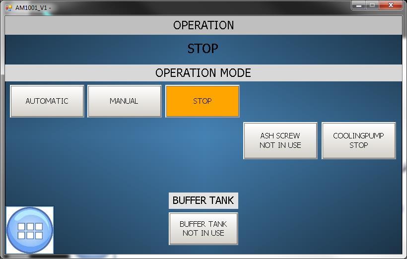 7.4 OPERATION page Image 4. OPERATION page System in STOP-mode. The system is operated from the OPERATION-page. When the system is stopped (STOP), the AUTOMATIC, MANUAL and STOP buttons are displayed.