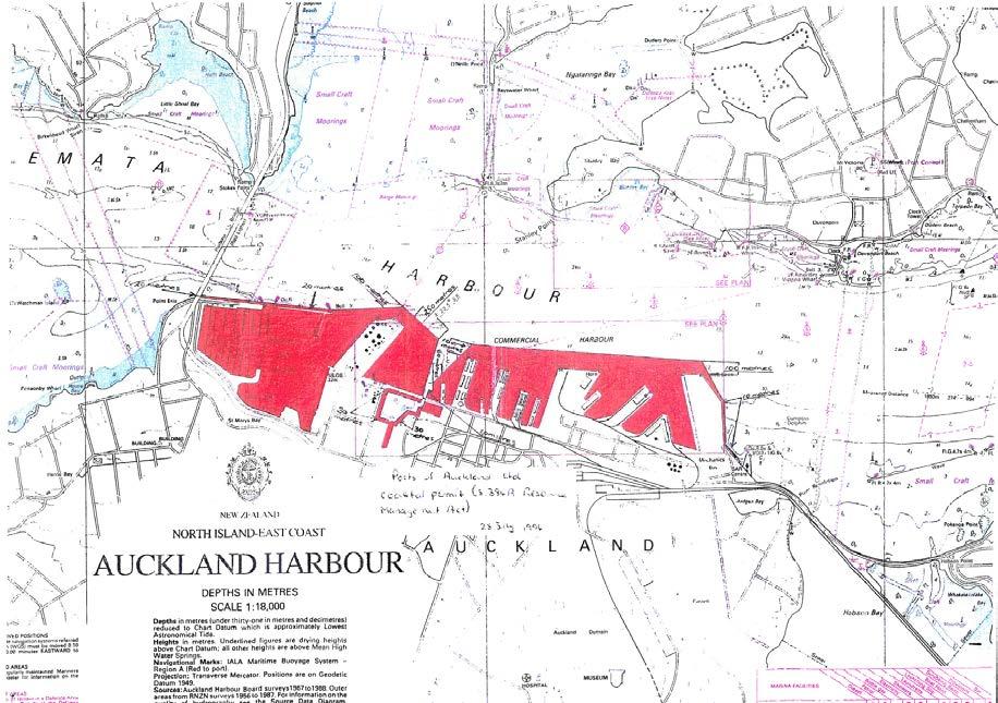 previously managed by the Auckland Harbour Board (under the previous Harbour Board Act) across Auckland City Centre Waterfront. The extent of the permit is shown in red on the plan below.