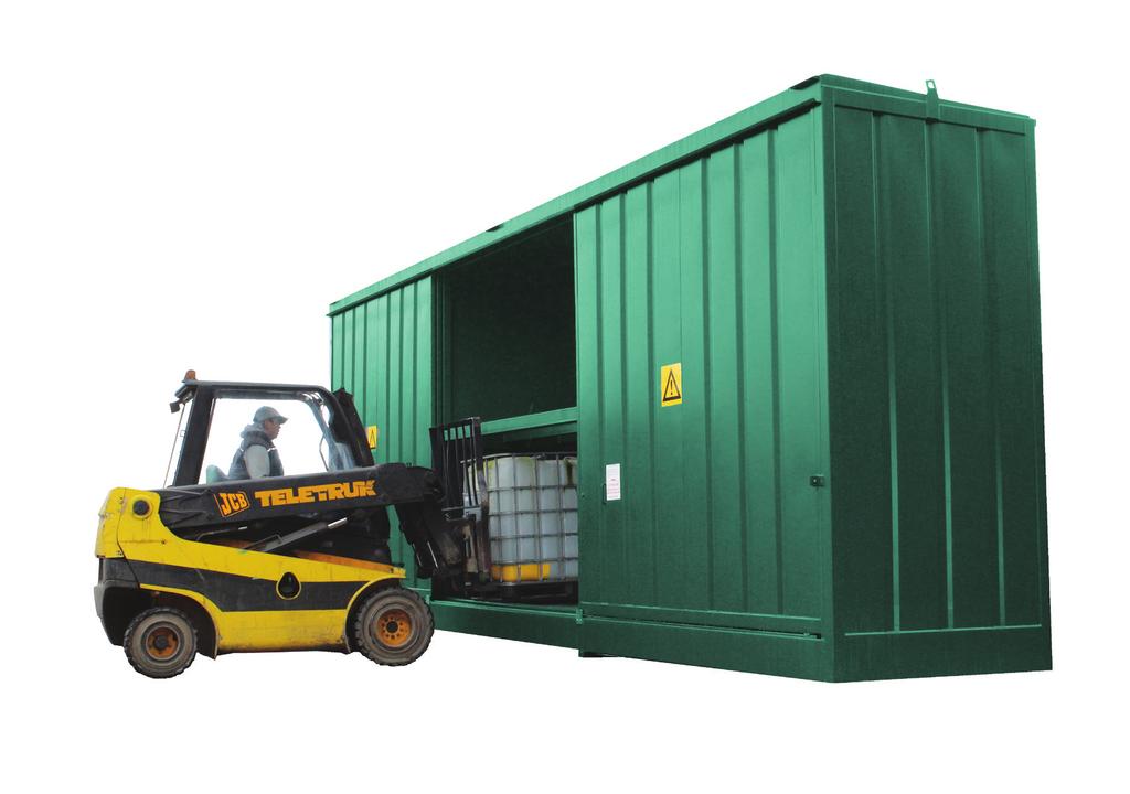 EXTERNAL & INTERNAL STORAGE Bulk Storage Containers Drum or IBC bunded store 48 drums or 12 IBC Fully enclosed self bunded All sumps compliant with UK regulations 25, 205 and 1000 litre container