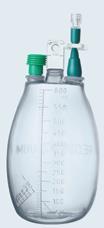 Know your Suction Drainage Bottle The bottle is clear plastic with measuring marks along one side. Tape is placed beside the measuring marks to assist in monitoring drainage.
