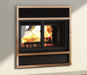 Decorative fireplace with modern style folding doors and large overlap.
