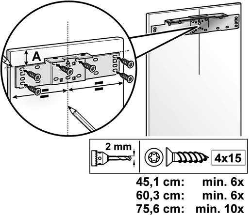 The adjusting rail has a various holes for different furniture door design variations.