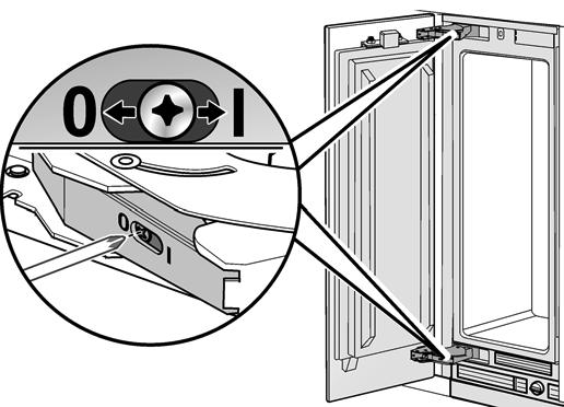 4. Tensioning the hinge springs Turn the setting screw with a cross head screwdriver. I = Spring tensioned 0 = Spring released The following are special installation steps.