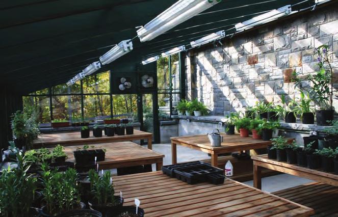 This attached greenhouse allows for direct access during inclement weather. This configuration is an excellent option if you only have a small amount of space.