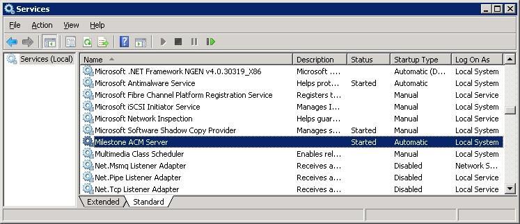 You can verify that the service installed successfully by looking in the Services control panel for a service named Milestone ACM Server.