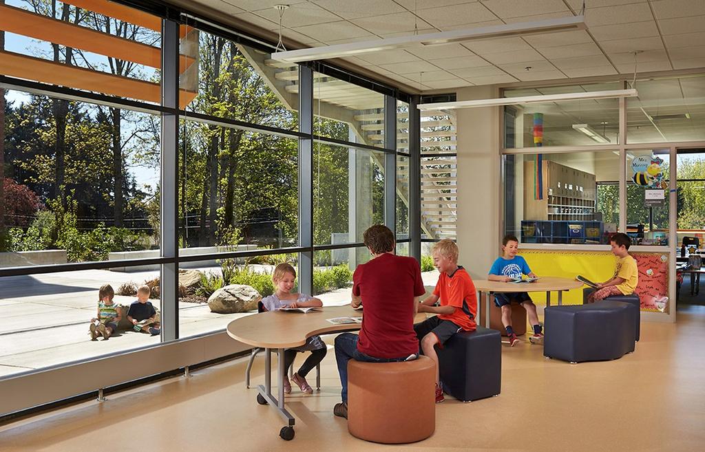 Learning Environment: Shared spaces in the learning pods have strong transparency to the