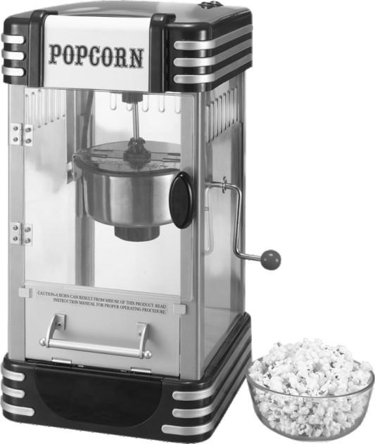 PARTS & ASSEMBLY ASSEMBLY Your RETRO SERIES KETTLE POPCORN MAKER comes fully assembled. Simple insert the Kettle into brackets and screw in the crank handle.