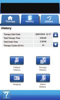 History Tab Screen Use the History Tab screen to access History (Patient, Therapy and Alarm) and the Wound Imaging Tool.