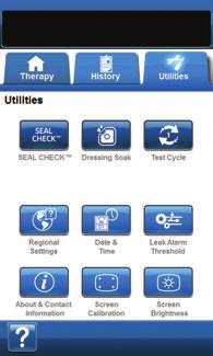 Utilities Tab - V.A.C. VERAFLO Therapy Use the Utilities Tab screen to set preferences for the V.A.C.ULTA Therapy Unit. Certain selections are available no matter what therapy is active.