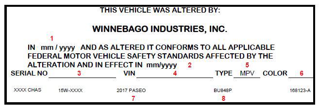 SECTION 1 INTRODUCTION VEHICLE CERTIFICATION LABEL This label is affixed to the lower driver side armrest panel, driver door, or the driver side door jamb, depending on model.