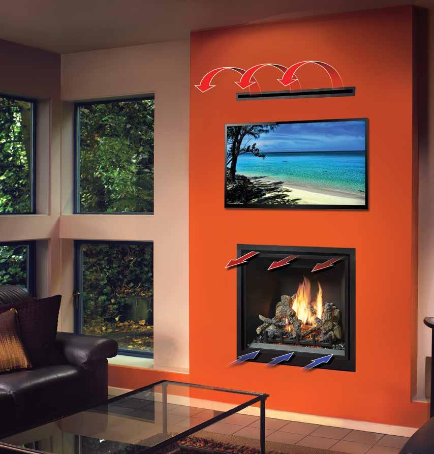 D CoolSmart TV Wall The CoolSmart system is designed to redirect the convective heat of the fireplace from the front of the unit, just above the fireviewing glass, to a location higher on the wall