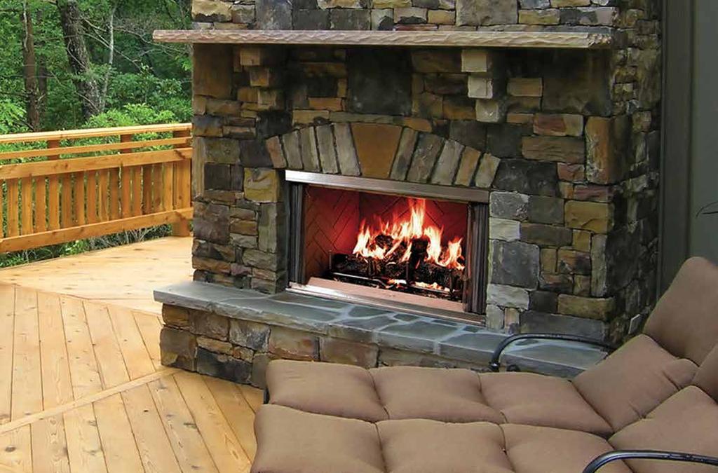Wood Fireplaces Montana shown with standard mesh firescreen and herringbone brick interior. Montana Outdoor Wood Fireplace The Montana is the original outdoor fireplace that started it all.